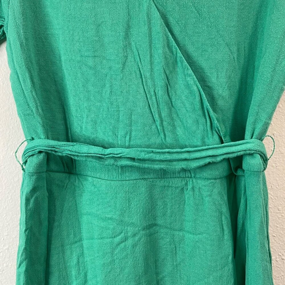 Girls Green Puff Sleeve Wrap Dress With Ruffled Hem & Belt by GB Girls - Picture 5 of 15